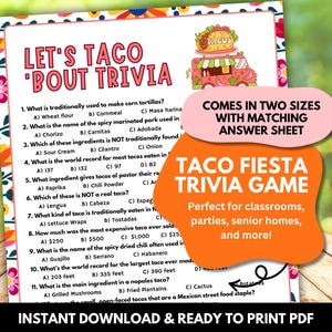 Taco Trivia Game: Fiesta Party Fun (Printable PDF)