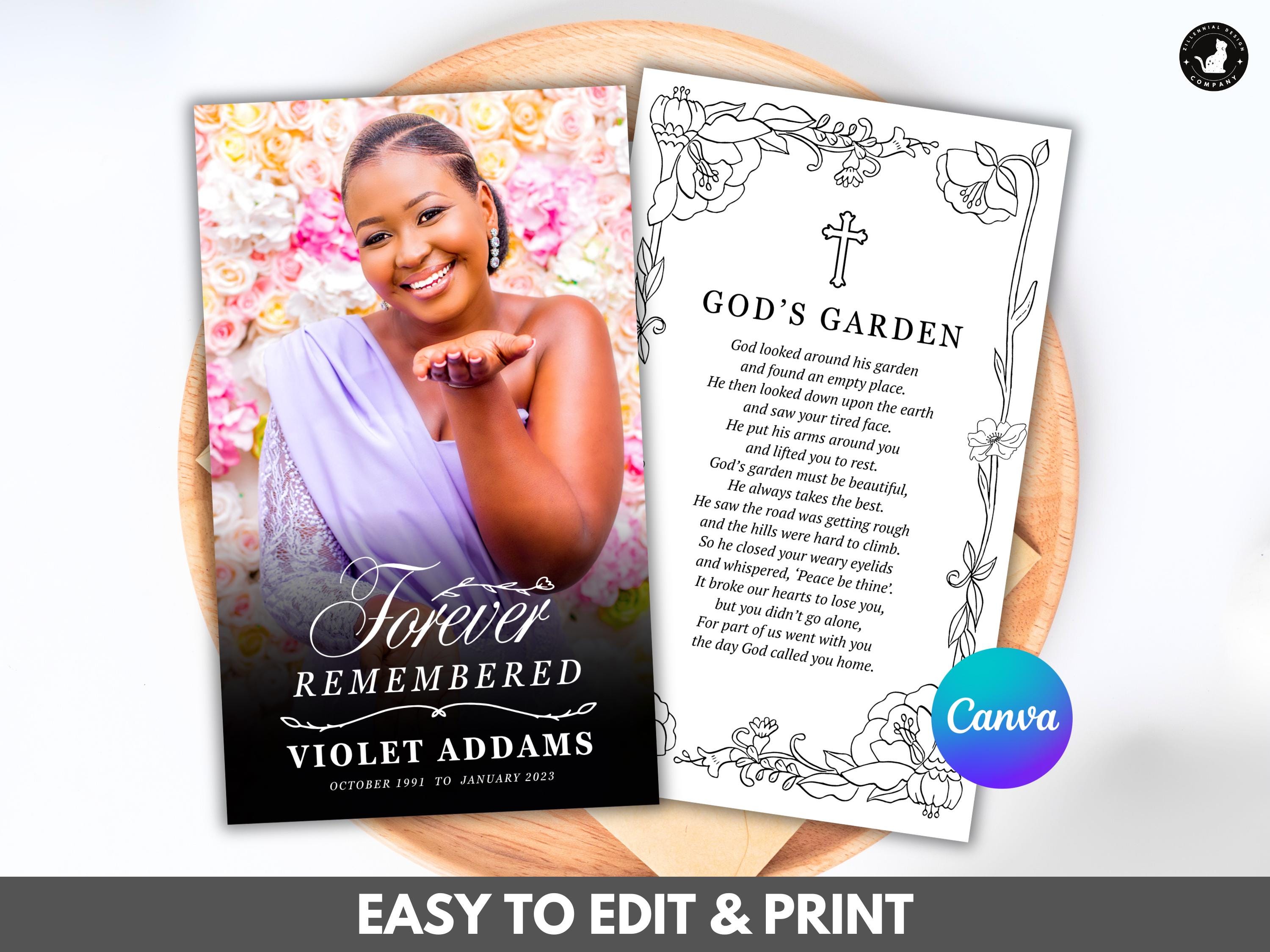 God's Garden Poem Memorial Funeral Card Bookmark Printable | Funeral