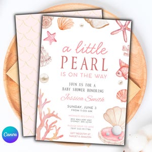 Mermaid Baby Shower Invitation: Little Pearl Theme (Canva Template)