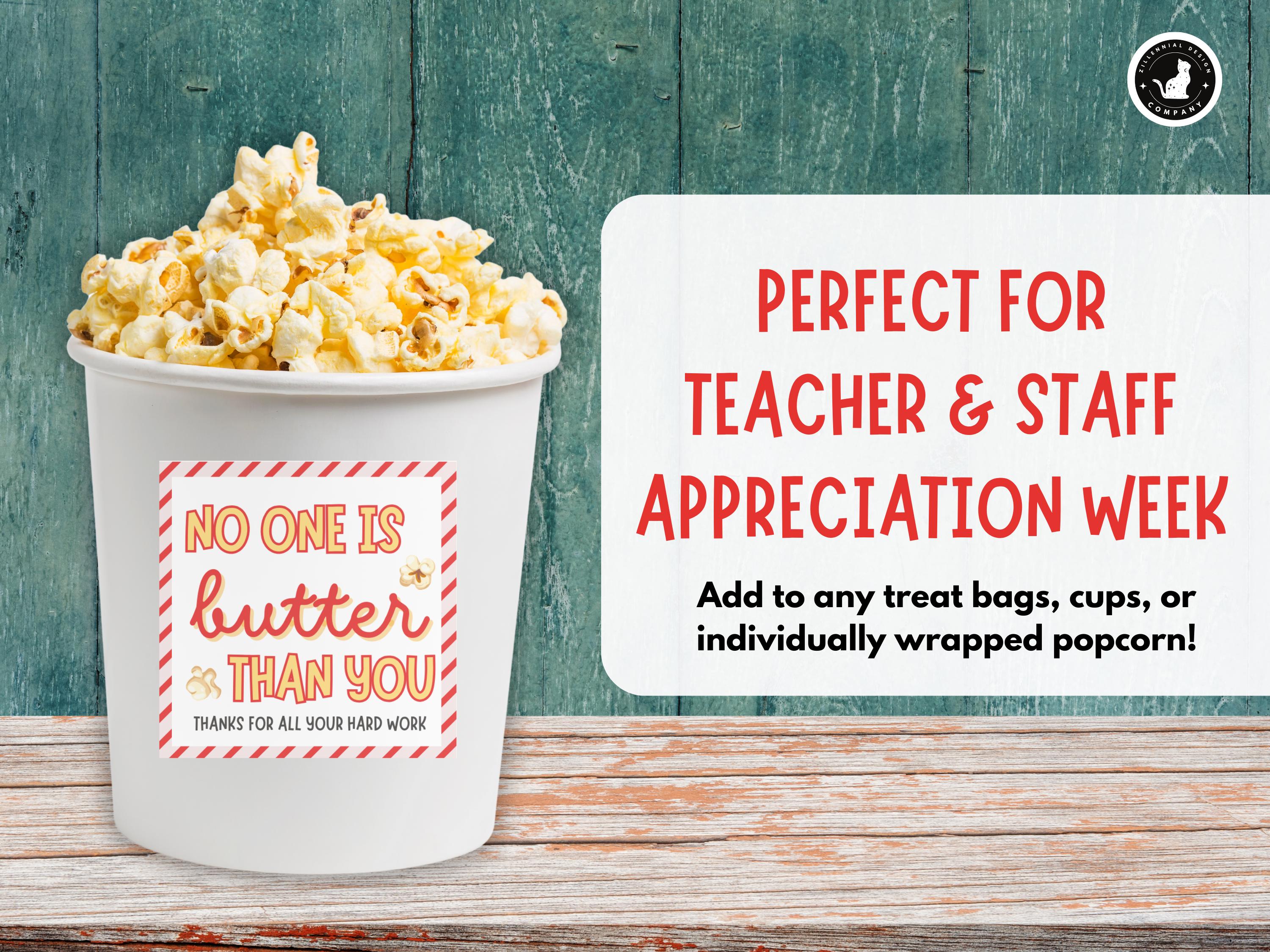 Teacher Appreciation Popcorn Bar Sign & Gift Tags Printable Staff Nurse ...