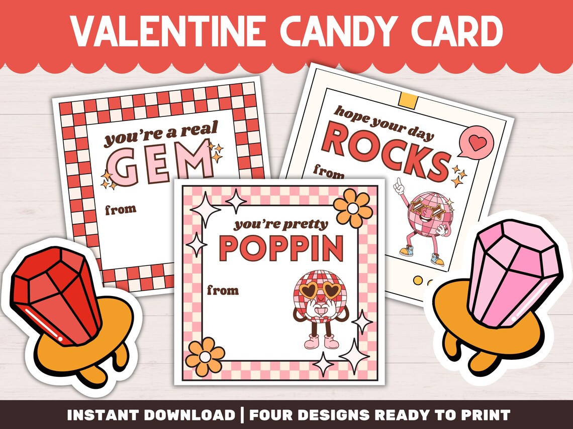 Retro Ring Pop Valentine Cards: Printable Candy Tag for Tootsie Pops ...