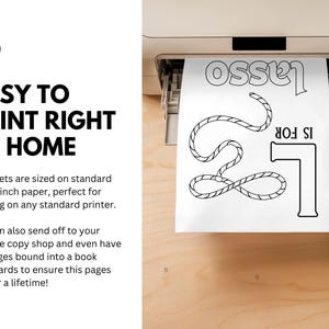 May include: A black and white printable worksheet for learning the letter L. The worksheet features a lasso and the text "L is for lasso".