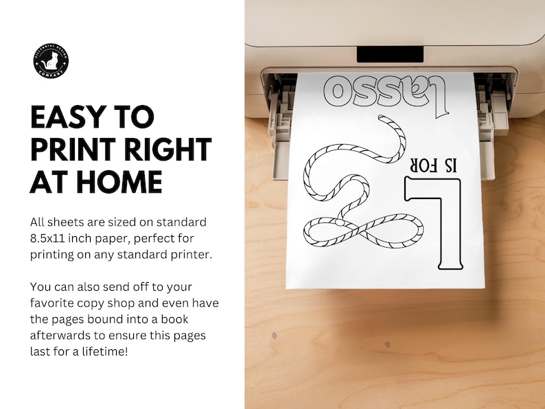 May include: A black and white printable worksheet for learning the letter L. The worksheet features a lasso and the text "L is for lasso".