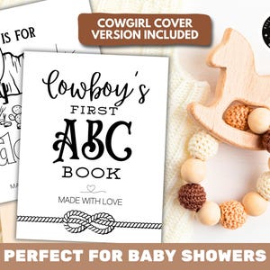 Attività di libro da colorare per baby shower con cowboy occidentale ABC Primo libro ABC dell'alfabeto, gioco ABC per baby shower con cowgirl stampabile Libro degli ospiti alternativo