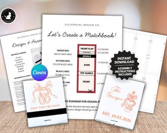 Custom DIY Matchbook Template: Editable Canva Design for Wedding Favors Printable Matchbox Template Birthday, Baby Shower (Digital Download)