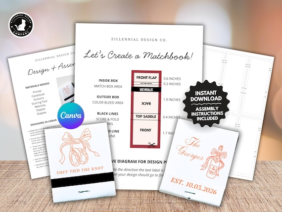 Custom DIY Matchbook Template: Editable Canva Design for Wedding Favors Printable Matchbox Template Birthday, Baby Shower (Digital Download)