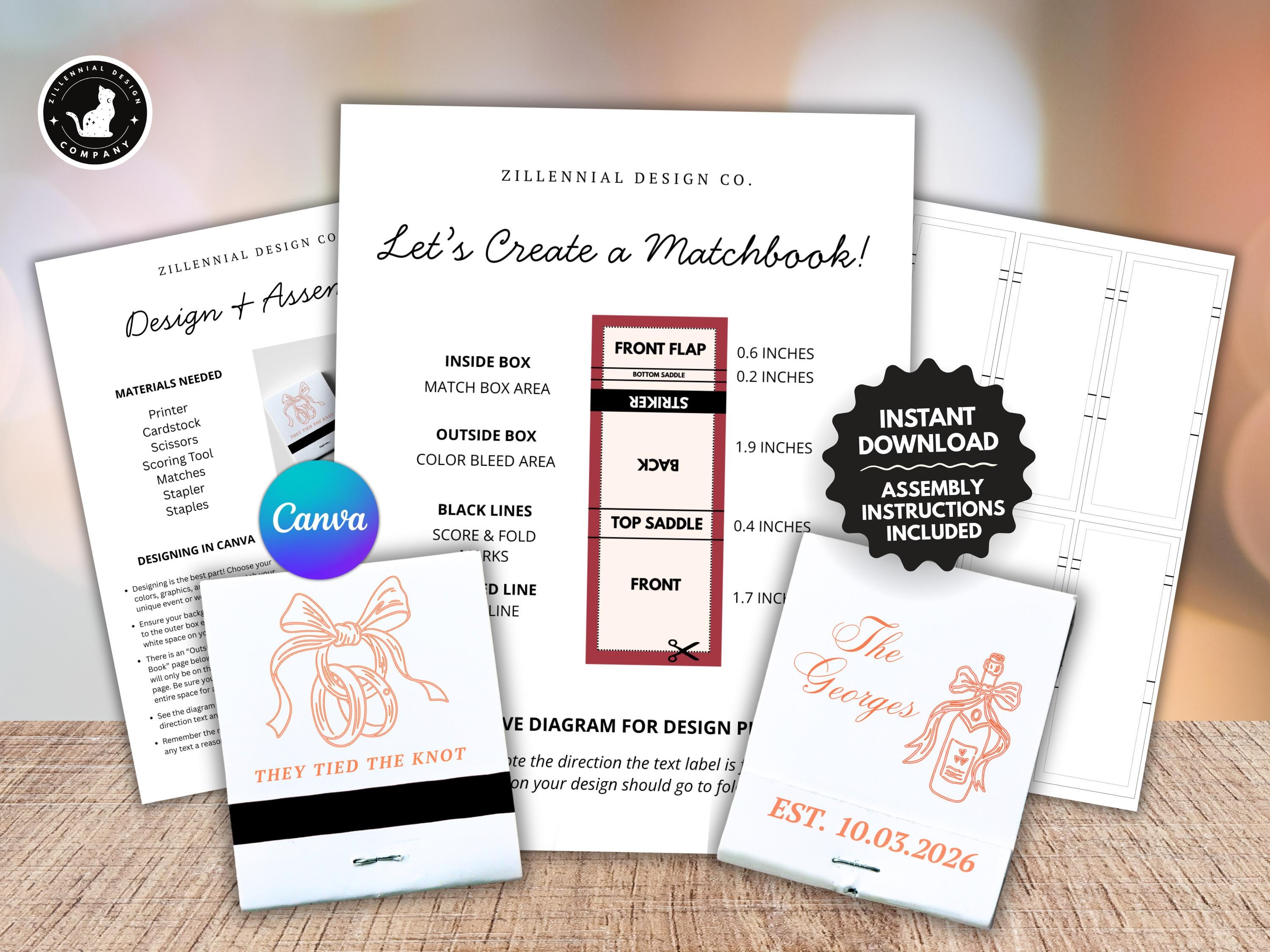 Matchbook Indesign Template Custom DIY Matchbook Template: Editable Canva Design for Wedding Favors ...