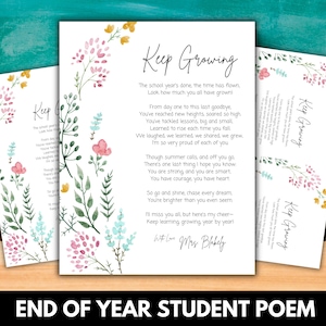 Poema de fin de año, regalo para maestros, plantilla de Canva / Carta imprimible de fin de clases, notas de agradecimiento del maestro, regalo de despedida, último día de clases