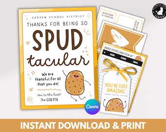 Baked Potato Bar Signs for Teacher, Nurse, Staff Appreciation Week | Printable Sign, Food Cards, Gift Tags, Banner, and More Canva Template