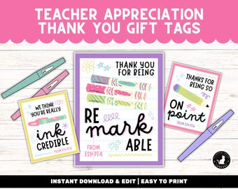 Teacher Appreciation Gift Tags: Editable Thank You Template (Canva)