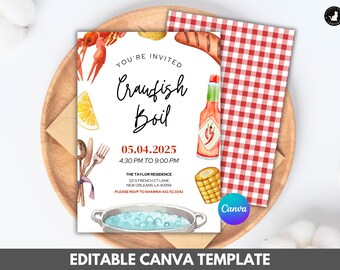Crawfish Boil Einladung: Südliche Muschelparty, bearbeitbare Canva-Vorlage