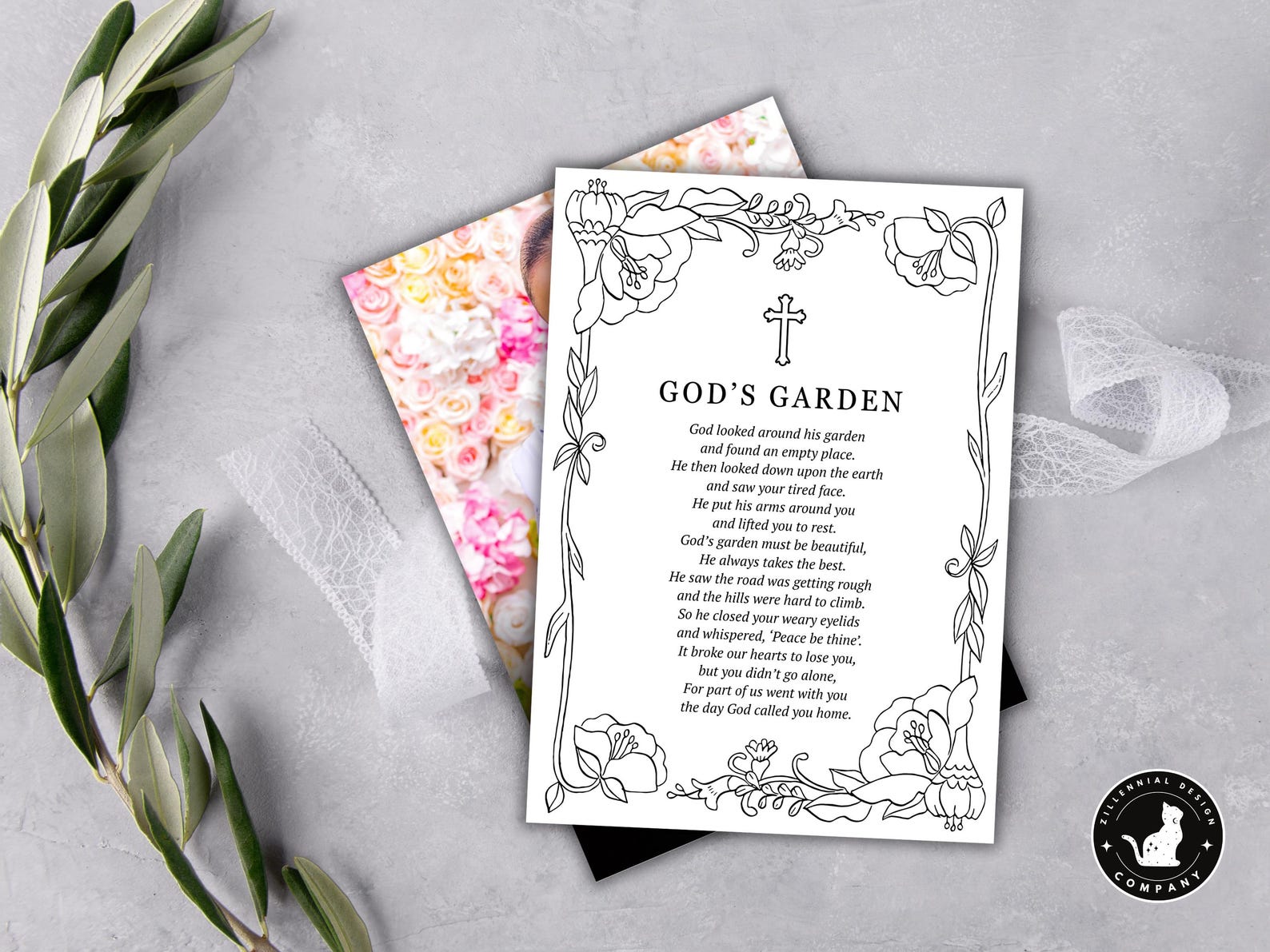 God's Garden Poem Memorial Funeral Card Bookmark Printable | Funeral