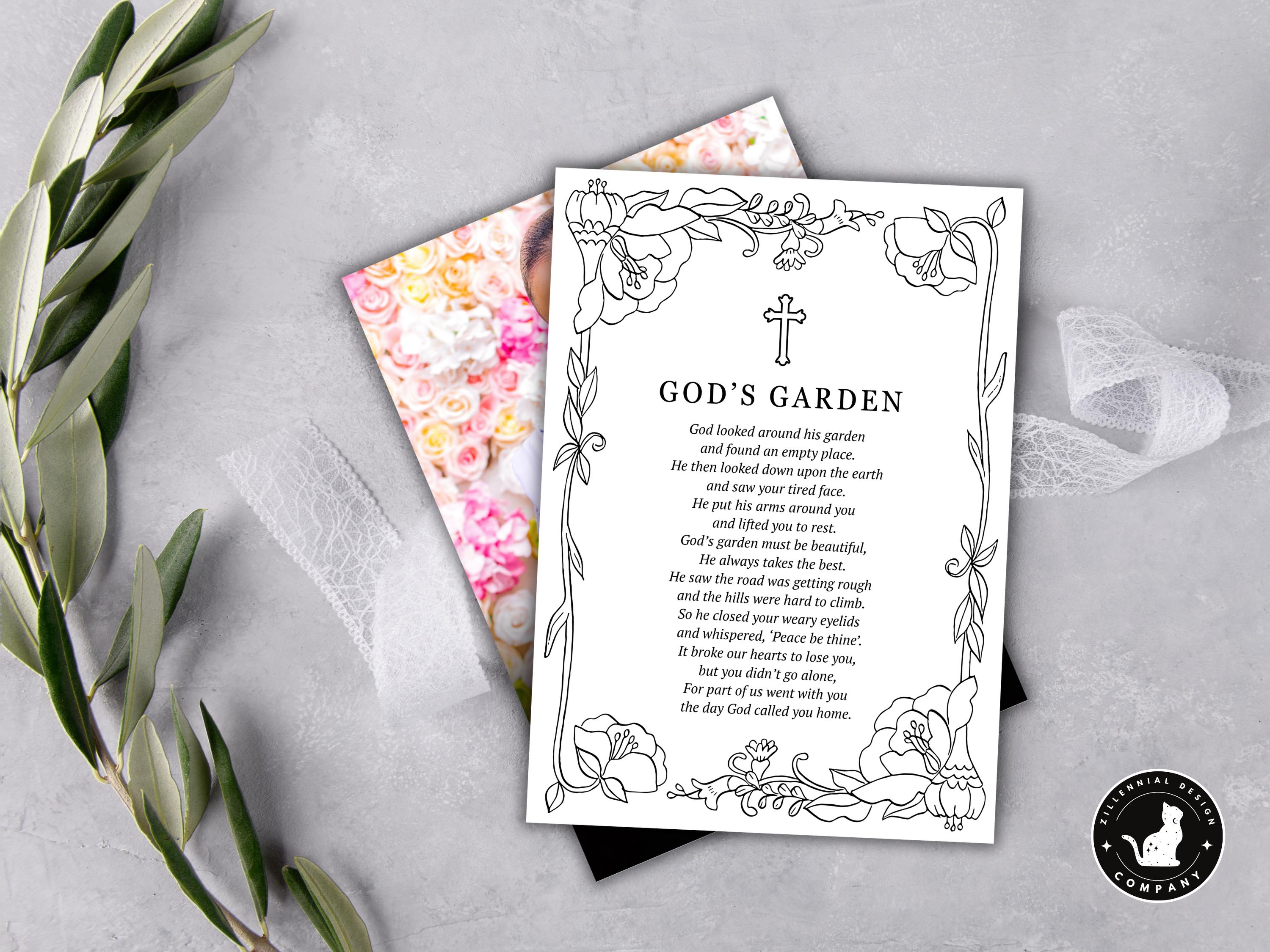 God's Garden Poem Memorial Funeral Card Bookmark Printable | Funeral