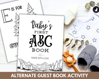 Libro para colorear del abecedario para baby shower en el bosque: ¡Que comience la aventura! Libro de visitas alternativo (descarga digital)