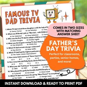 Father's Day TV Dad Trivia Game with Answers: Printable Family Fun (PDF)