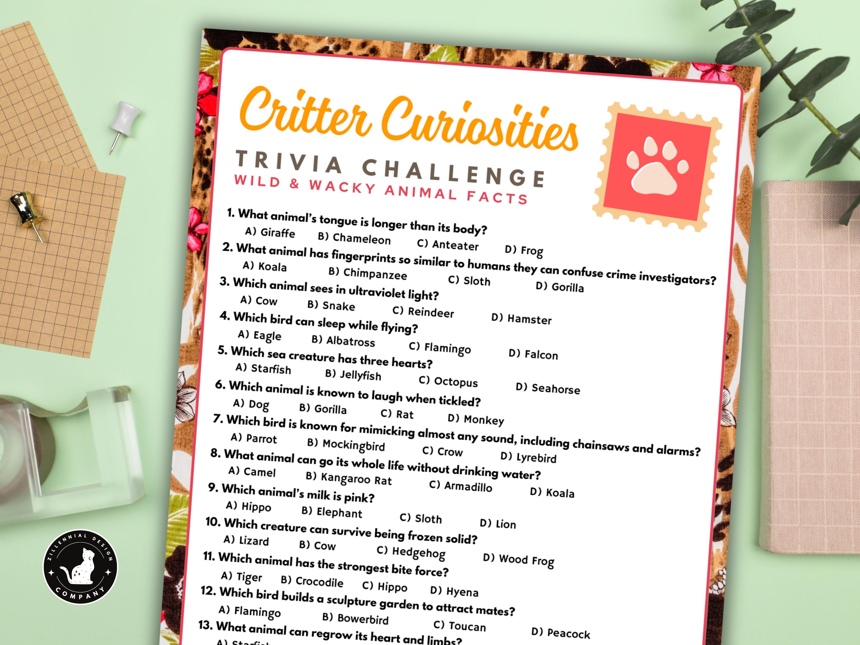 Weird Animal Facts Trivia Game With Answers: Printable Quiz Parties ...