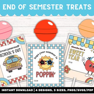 Ende des Schuljahres Geschenke für Studenten Druckbare Eis am Stiel Lollipop Sucker Tag Leckerli Tasche Etikett Letzter Schultag Lehrer Geschenk Grundschule
