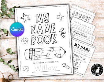 Personalized Name Tracing Workbook: Preschool Learning Activity Toddler Busy Book Custom My Name Worksheets (Canva Template PDF Download)