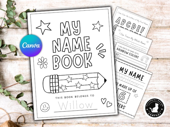 Personalized Name Tracing Workbook: Preschool Learning Activity Toddler Busy Book Custom My Name Worksheets (Canva Template PDF Download)
