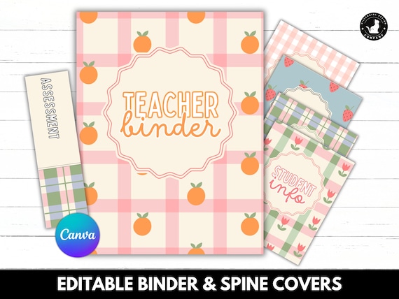 Cottagecore Teacher Binder Covers: Pastel Boho Classroom Decor Organization Coquette Strawberries Fruit Class Theme (Canva Template)