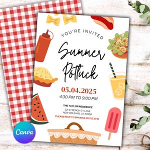 Redigerbar Canva-mall för inbjudningar till sommarknytpicknick, tryckta eller digitala