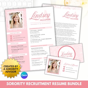 Modello di curriculum vitae Pink Sorority Rush, modificabile, fai da te, modello di reclutamento per confraternite, carta intestata, biglietto da visita, chinoiserie, floreale, social curriculum