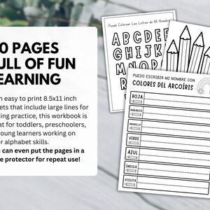 May include: A workbook with 20 pages for fun learning, featuring alphabet and writing practice sheets. The pages are 8.5x11 inches and include large lines for writing. The workbook is designed for toddlers and preschoolers.