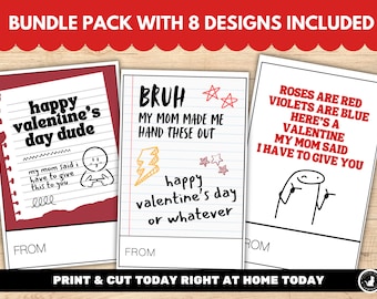 Funny Kids Valentine Cards: "My Mom Made Me" Printable Tween Valentine Cards | DIY Valentines for Boys Teen  Class Valentines for Kids Treat