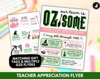 Wizard of Oz Teacher Appreciation Flyer & Gift Tags (Canva Template)