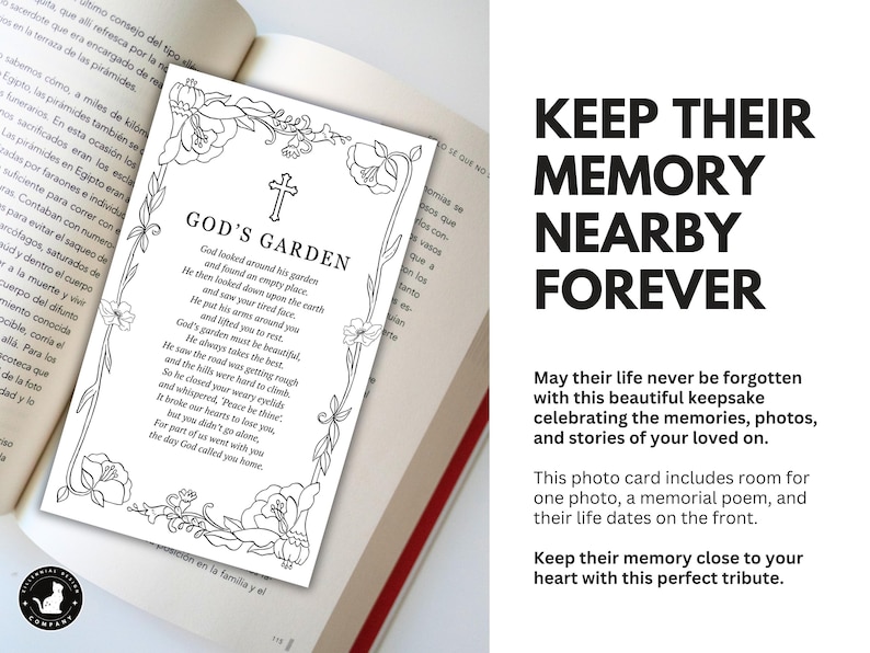 God's Garden Poem Memorial Funeral Card Bookmark Printable | Funeral
