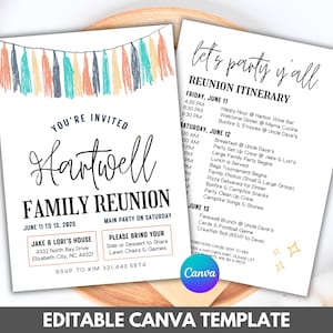 Family Reunion Invitation & Itinerary: Minimalist Tassel Design (Canva Template)