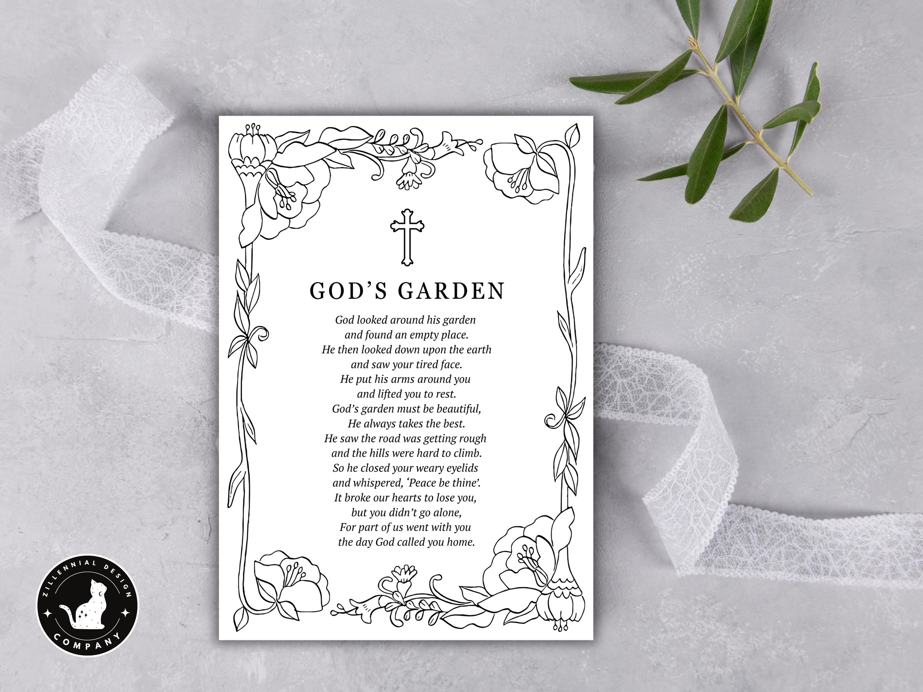 God's Garden Poem Memorial Funeral Card Bookmark Printable | Funeral