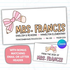 Coquette Bow Teacher Email Signature & Header: Editable Canva Template (Digital Download