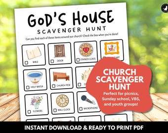 Church Scavenger Hunt Printable VBS, Youth Group Game, Palm Sunday Activity for Teens, Kids, Adults Bible Study Womens Ministry PDF Download