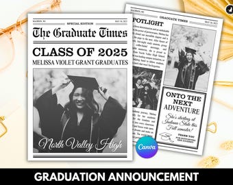 Anúncio de Formatura em Jornal: Convite de Formatura da Turma de 2026 - Modelo Editável em Canva (Digital)