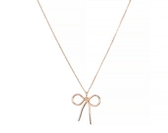 Bow Necklace, 14k Solid Rose Gold