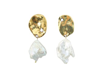 Gold Vermeil Drop Earrings with Big Pearls