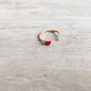 14K Solid Rose Gold Hoop Ring with Enameled Hearts, Ring, Solid Gold, Love ring, Valentine's Day, Heart Ring