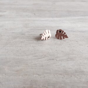 14K Solid Rose Gold Tropical Leaf Studs, Solid Gold Earrings, Rose Gold Leaf Studs