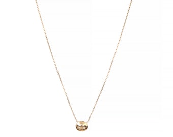 14 K Solid Rose Gold Tiny Full Moon Pendant Necklace with Diamonds