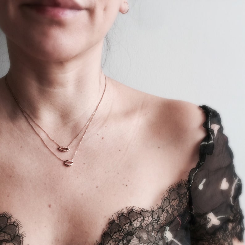 14K Rose Gold Kiss Me Necklaces, Lip Pendant Necklace, 14K Rose Gold Etsy