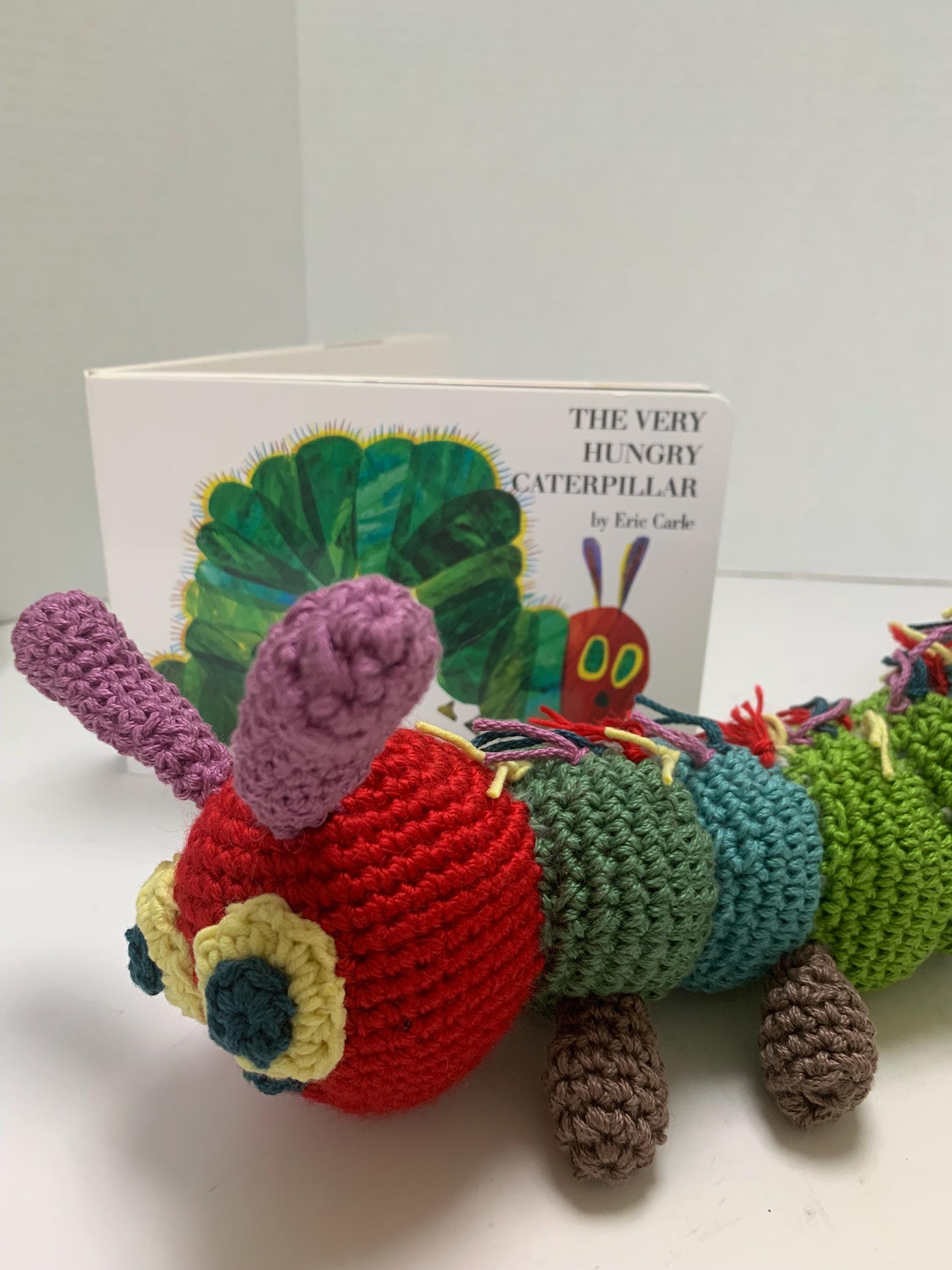 The Very Hungry Caterpillar Plushie Crocheted Stuffed Toy and Board Book, Newborn Toy, Baby Shower Gift, New Baby Gift, Newborn Photo Prop