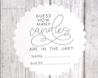 Guess How Many Candies Game for Baby Shower | Guessing Game Cards for Candy Jar | Printed Scalloped Circle | Size 4.5 inch