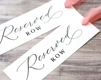 Letrero de asiento reservado, etiquetas de fila reservada, asientos reservados, letreros de silla reservada, etiqueta colgante impresa para sillas de boda con cinta de borde deshilachado