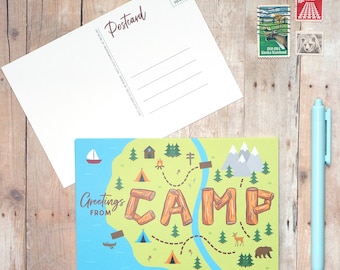 Camp Postcards - Greetings from Camp - Camping 4x6 Printed Postcard to Mail Letters from Summer Camps - Pack of 10