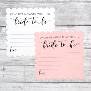Favorite Memory with the Bride to Be - Bridal Shower Guestbook, Game or Activity - Printed Scallop Square Cards Mix of Pink & White