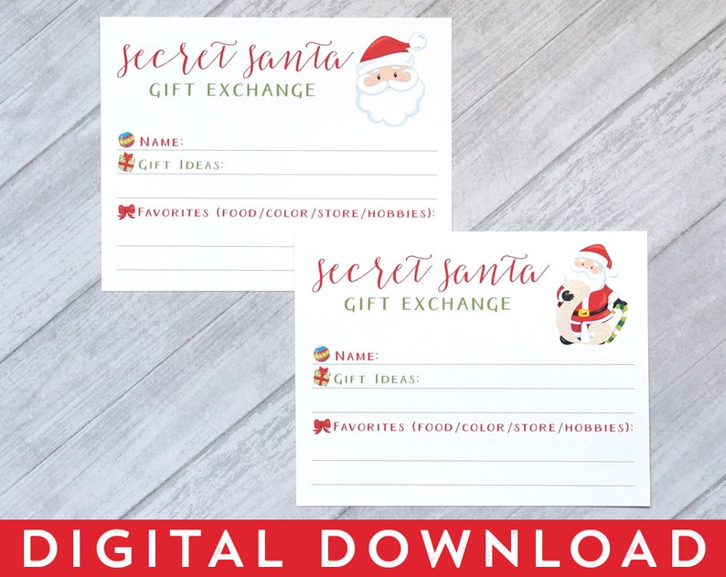 Secret Santa Gift Exchange Printable PDF Christmas Gift List image 0