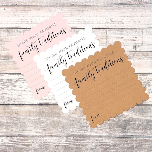 Cartes Family Traditions pour baby shower - Partagez vos traditions familiales préférées pour que les invités les remplissent - Imprimées et expédiées - 4,5 pouces carrés
