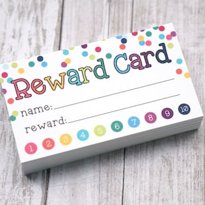 Reward Card for Kids - Punch Card Reward System or Coupon for Rewards - Card Size 3.5 x 2 Inches - Pack of 50