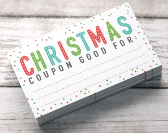 Tarjetas de cupón navideñas: cupones para escribir tarjetas de regalo navideñas para niños, mamá y amigos. Tamaño de tarjeta impresa: 3.5 x 2 pulgadas. Paquete de 50.